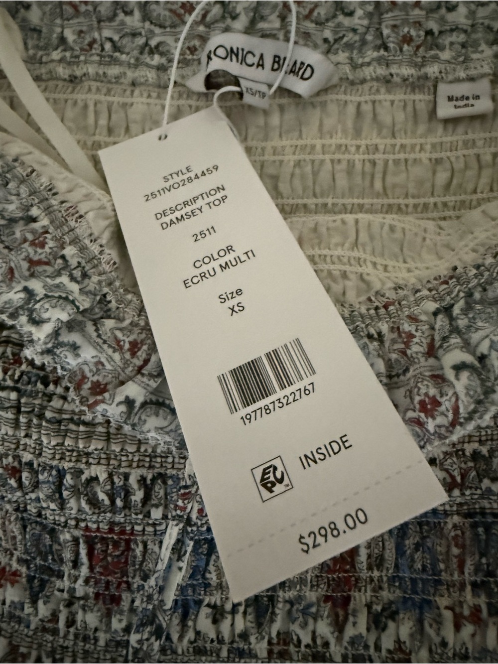 Veronica Beard NWT Damsey smocked peplum paisley top - Picture 5 of 11